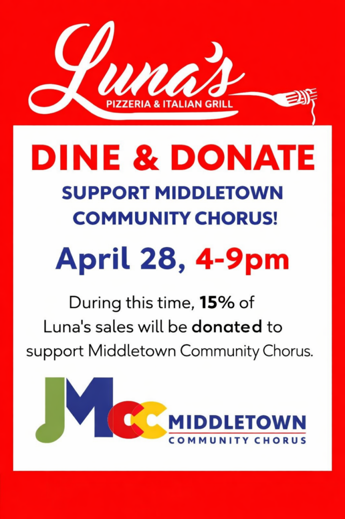Luna Pizzeria Dine & Donate flyer, April 28th 4-9pm